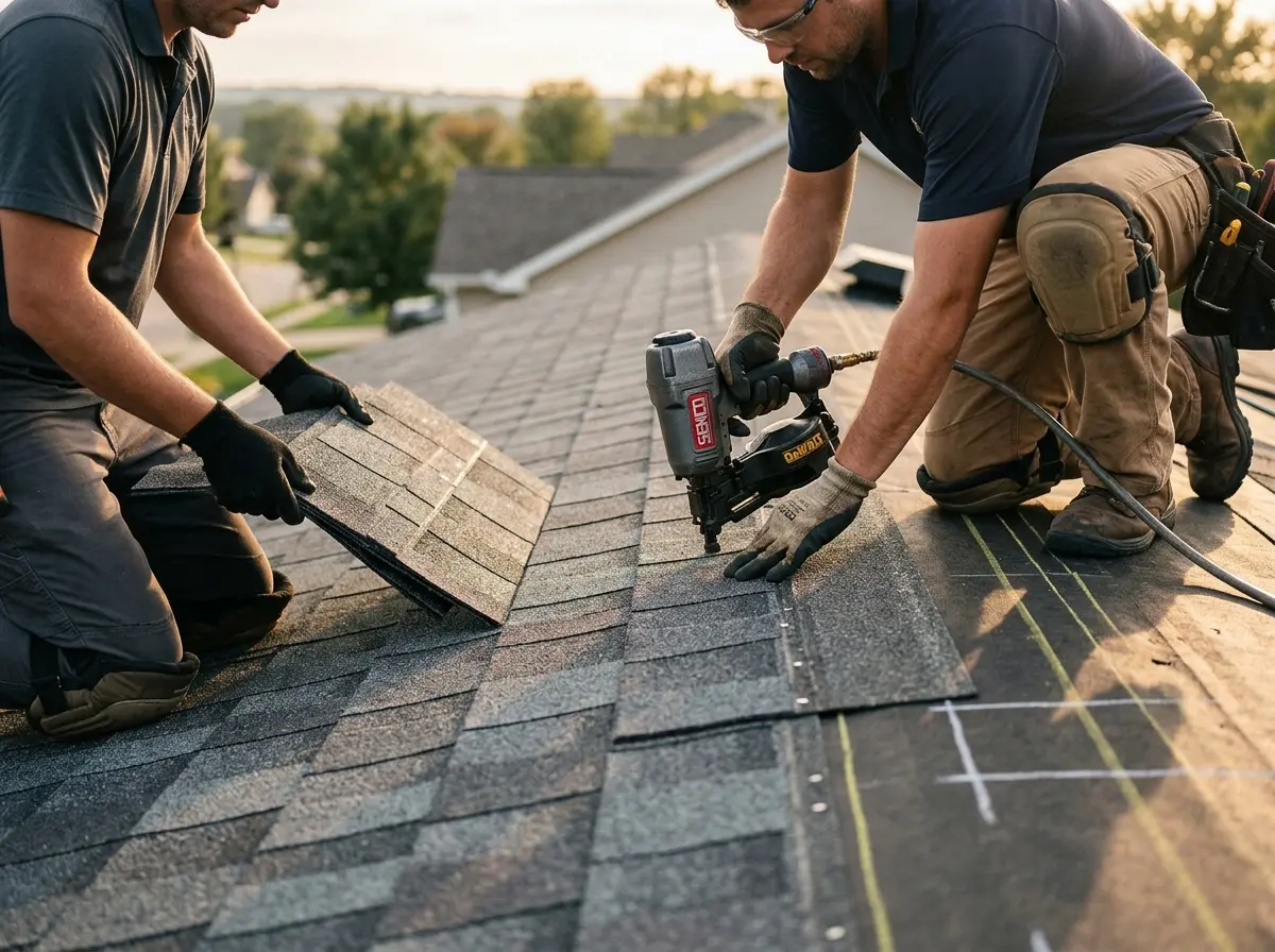 Professional roofer working on a residential roof in Chelsea